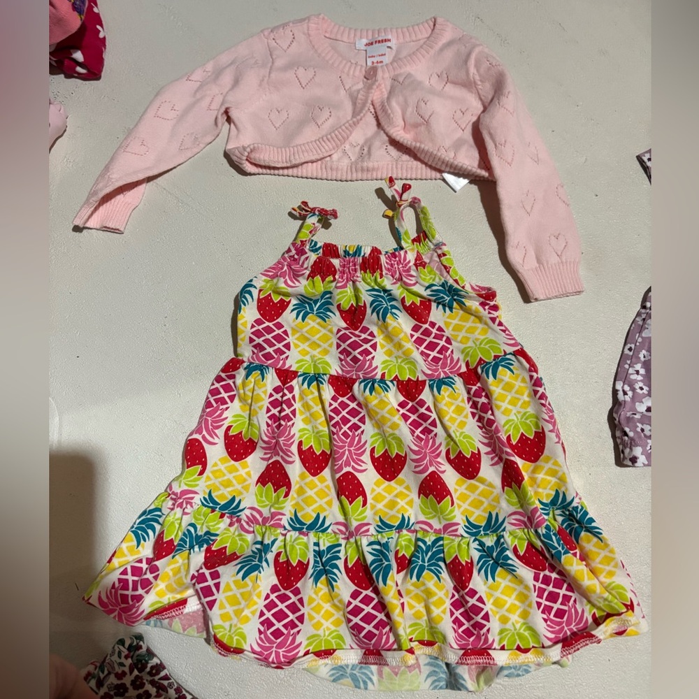 Colorful Pineapple Print Dress with Pink Cardigan